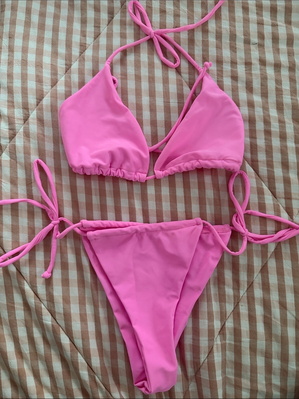 Hot Pink Triangle String Bikini Set